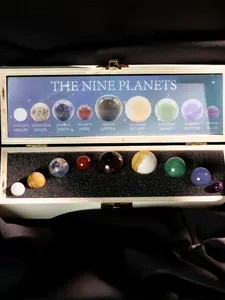Solar System Nine Planets Natural Stone Set, Natural Crystal Sphere, Galaxy & Universe Decorative Crystal Collection, Mineral Specimen Gift Box