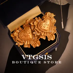 VICTORIAN HEART Studs | 18K Gold Vermeil & Hand-Enameled | NOT Mass-Produced | Bridal/Date NIGHT MAGIC