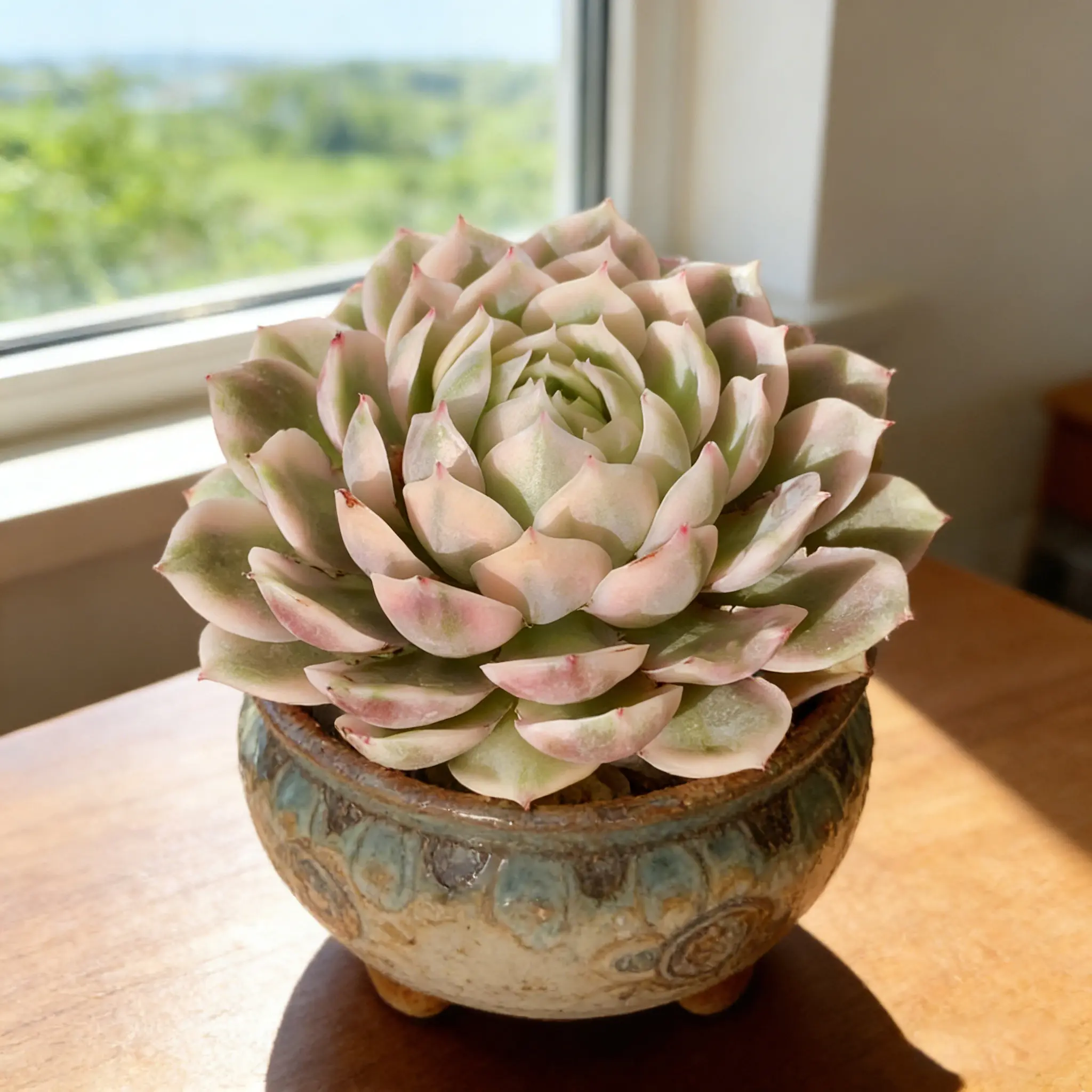 Echeveria Onslow Variegated  Light Green Live Succulent Plant – Easy Care Indoor Decor, Fresh Greenery for Home & Office