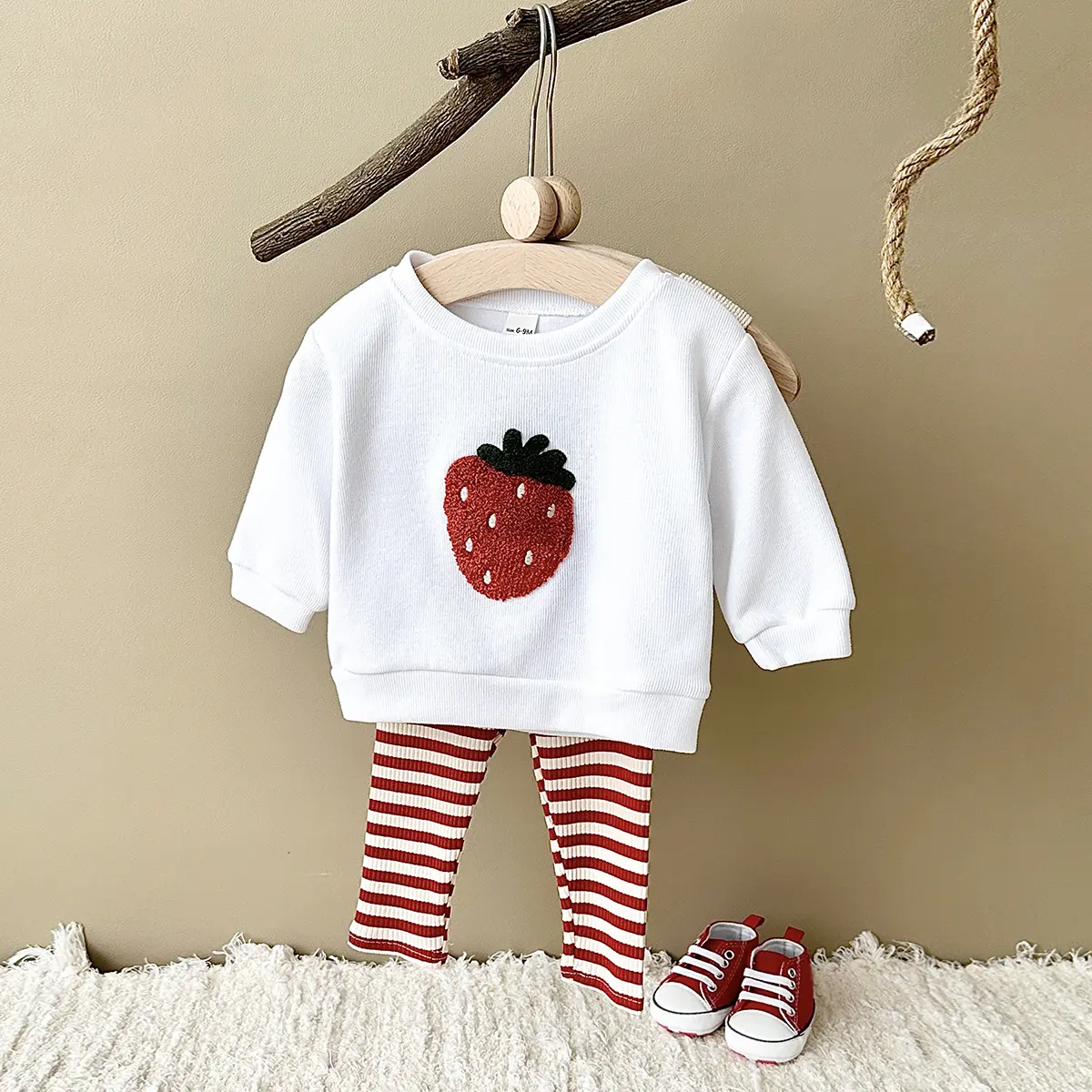 Toddler Crew Neck Sweatshirt and Pants Set, 2-Piece Outfit with Food Applique for Autumn Wear, Sizes 6M-3Y, Long Sleeve, Baby Girl Clothes