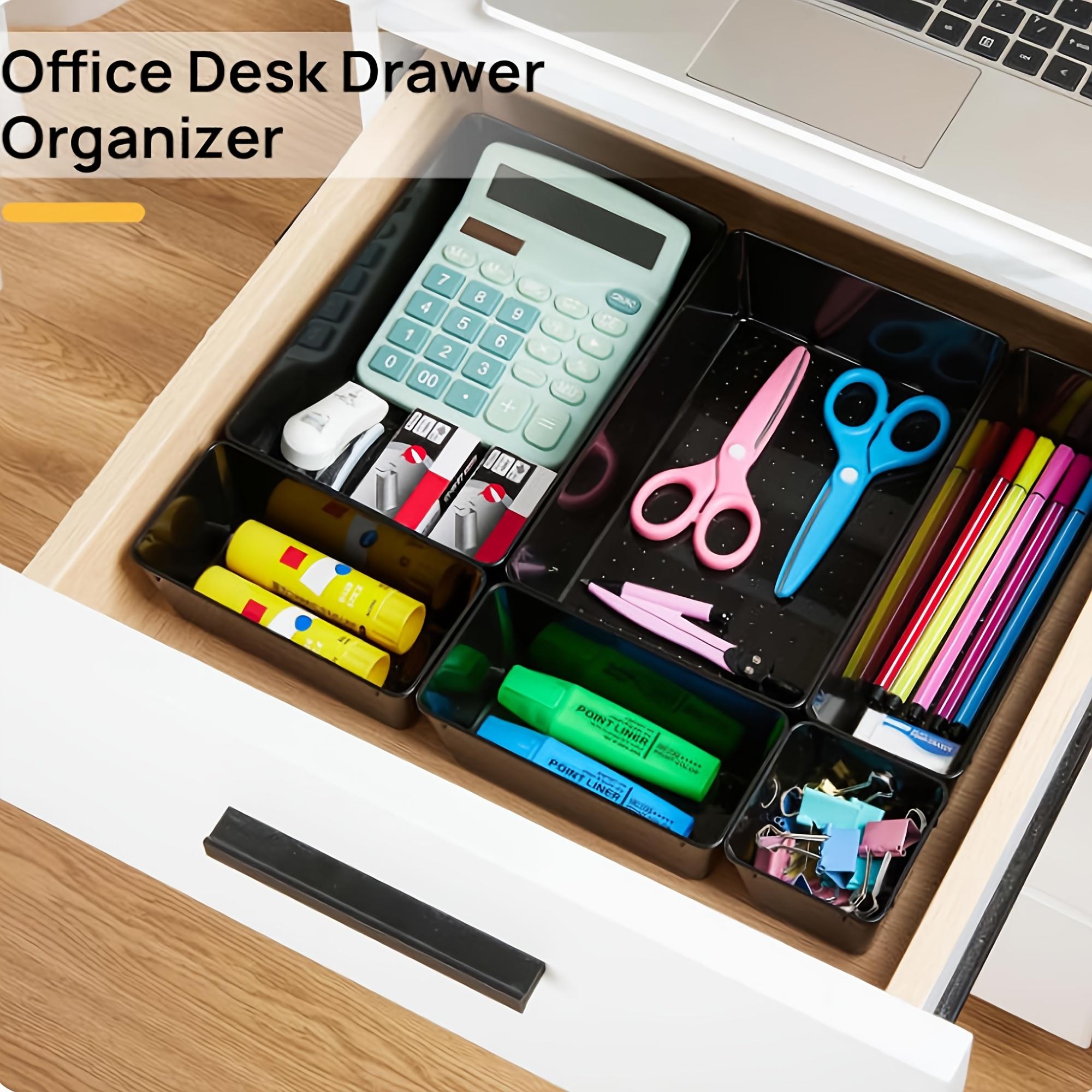 62-Piece Black Storage Container Set Flatware Organizers And Kitchen Drawer Dividers (Black) Organizing Desk Drawers Set Of 62pcs Clear Storage Trays