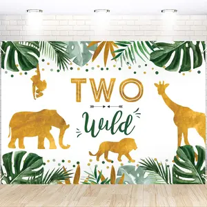 Two Wild Birthday Decorations Safari Jungle Theme 2Nd Birthday Party Supplies Includes BannerBackdropBalloons ArchTableclothTopper Two Wild Jungle Safari Theme Party Decorations - Gifts