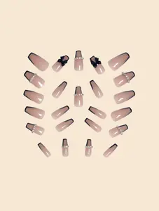 Acrylic Tanghulu Nails Set - 24pcs Long Coffin Glitter & 3D Rhinestone Design Fake Nails with 1pc Jelly Glue & 1pc Nail File for Stylish Nail Accessories Purple