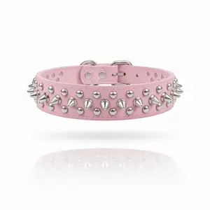Adjustable Spiked Dog Collar for Small Medium Large Dogs, Durable PU Leather Studded Pet Collar for Daily Use
