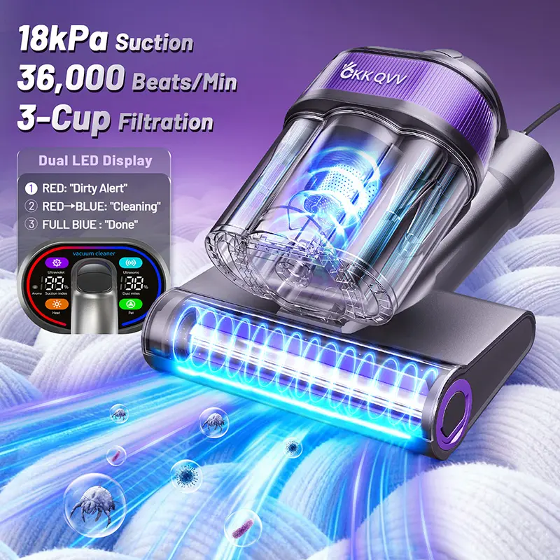 Mattress Vacuum Cleaner with UV-C light,for Dust Mites Removal, Bed Vacuum with Powerful Suction for Deep Cleaning of Beds, Sofas, and Upholstered Furniture LED Display Mattress Vacuum Cleaner, 18Kpa Bed Vacuum Cleaner , HEPA Filter & Ultrasoni, 149℉ Heat