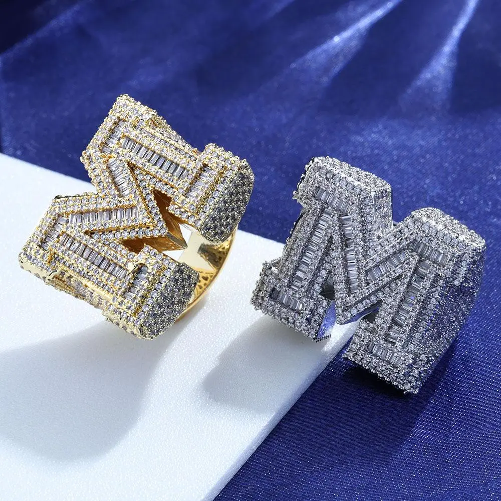 ORP Letter M Man's Ring Hip-Hop Light Luxury Zircon Men's Ring for BF Gift