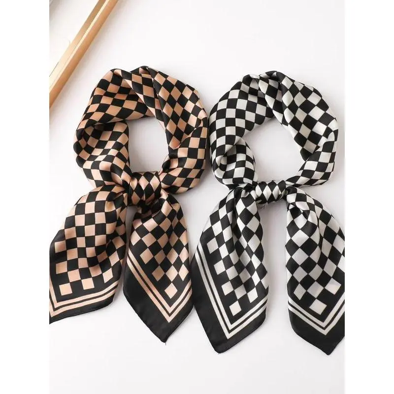 Women's Checked Pattern Contrast Binding Design Square Scarf, Casual Soft Comfortable Scarf for Daily Wear, Fashion Accessories for Women & Girls Women's Checked Pattern Contrast Binding Design Square Scarf, Casual Soft Comfortable Scarf for Daily Wear, Fashion Accessories for Women & Girls