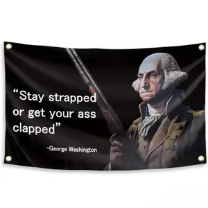 Washington Stay Strapped or Get Clapped 3x5FT Flag Cool Funny Flags for Room Guys Quote Meme Flags Banner College Dorm Bedroom Wall Man Cave Frat
