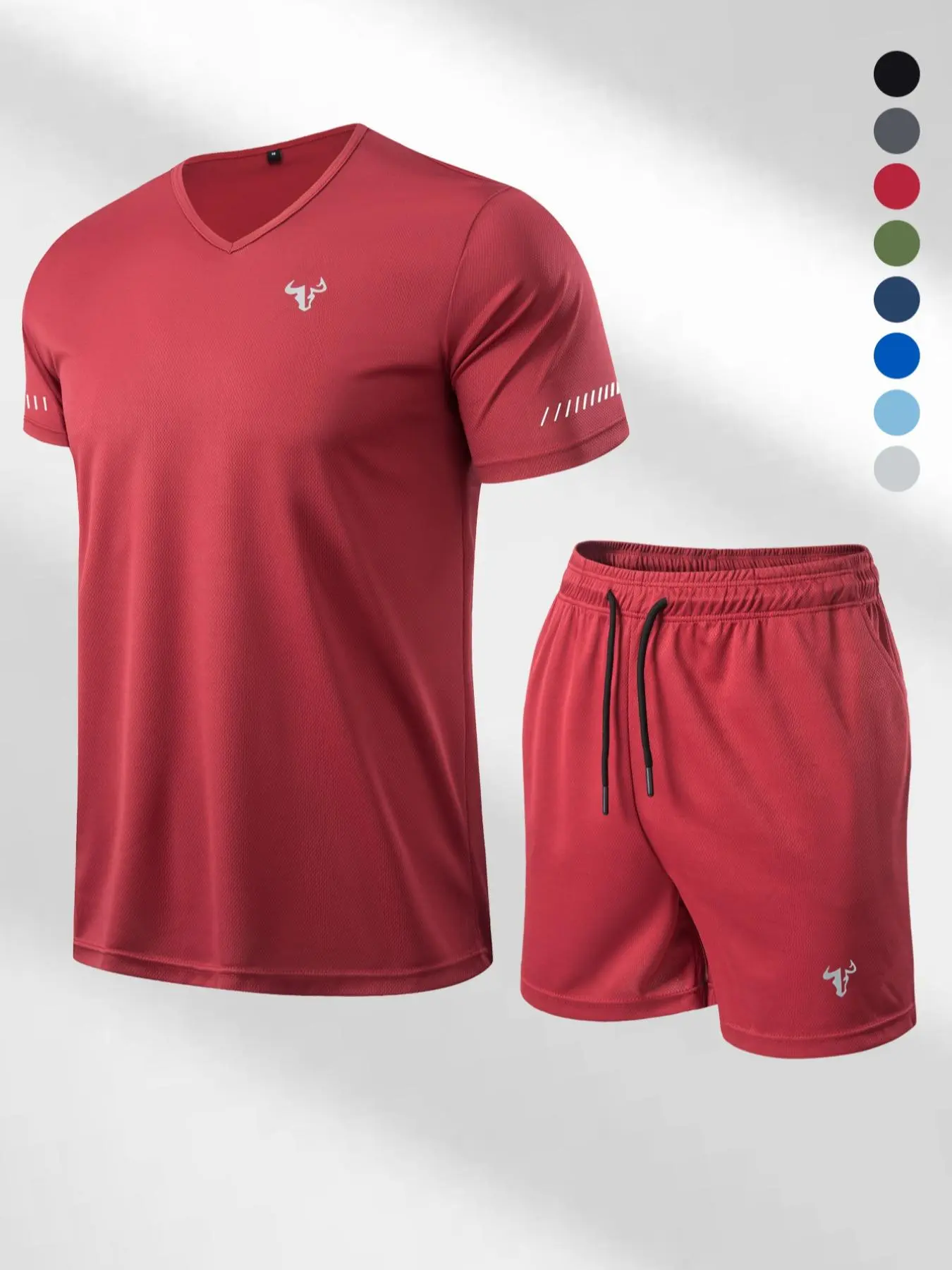 Men's Bull Head Print Short Sleeve Tee & Shorts Set, Casual Two-piece Set, Sporty Set, Sportswear Set for Outdoor Workout Running, Workout Running Clothes, Workout Gym Clothing