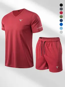 Men's Bull Head Print Short Sleeve Tee & Shorts Set, Casual Two-piece Set, Sportswear Set for Outdoor Workout Running, Workout Running Clothes, Workout Gym Clothing