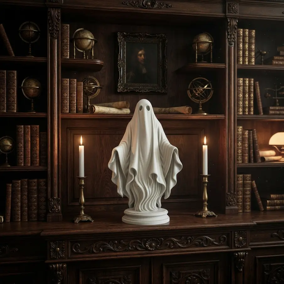 Classic White Sheet Ghost Tabletop Figurine – Spooky Gothic Home Decor Statue, Dark Academia Shelf Accent, Elegant Spooky Ornament for Bookshelf, Desk, Mantel & Bedroom, Unique Halloween Gift Idea for Minimalist Spooky Aesthetic Lovers