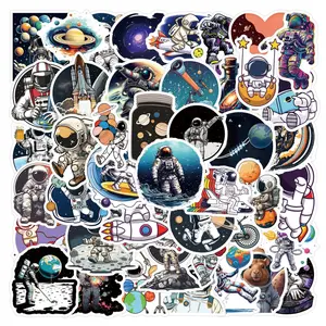 55/110 Sheets New Space Astronaut Cartoon Stickers, Waterproof Luggage Cup Skateboard Stickers, Fun Decorative Decals for Kids, DIY Decorative Stickers