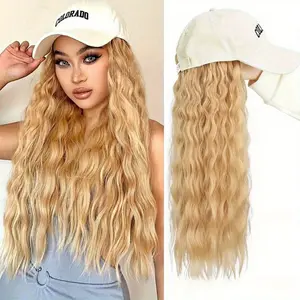 wig, natural wave  extensions with hat wig, heat-resistant natural wig full head cover, temperament fashion wig, suitable for daily party banquet festival dress up platinum blonde baseball cap wig hat  wigs synthetic wig wavy hair