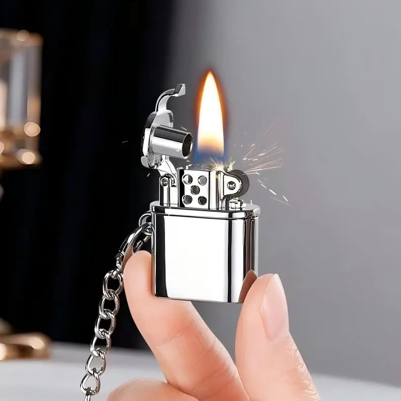 EDC Mini Metal Kerosene Lighter Keychain Tool - Bottle Opener Accessory, Male Gift for Outdoor Trips, Car Keychain Survival Tool