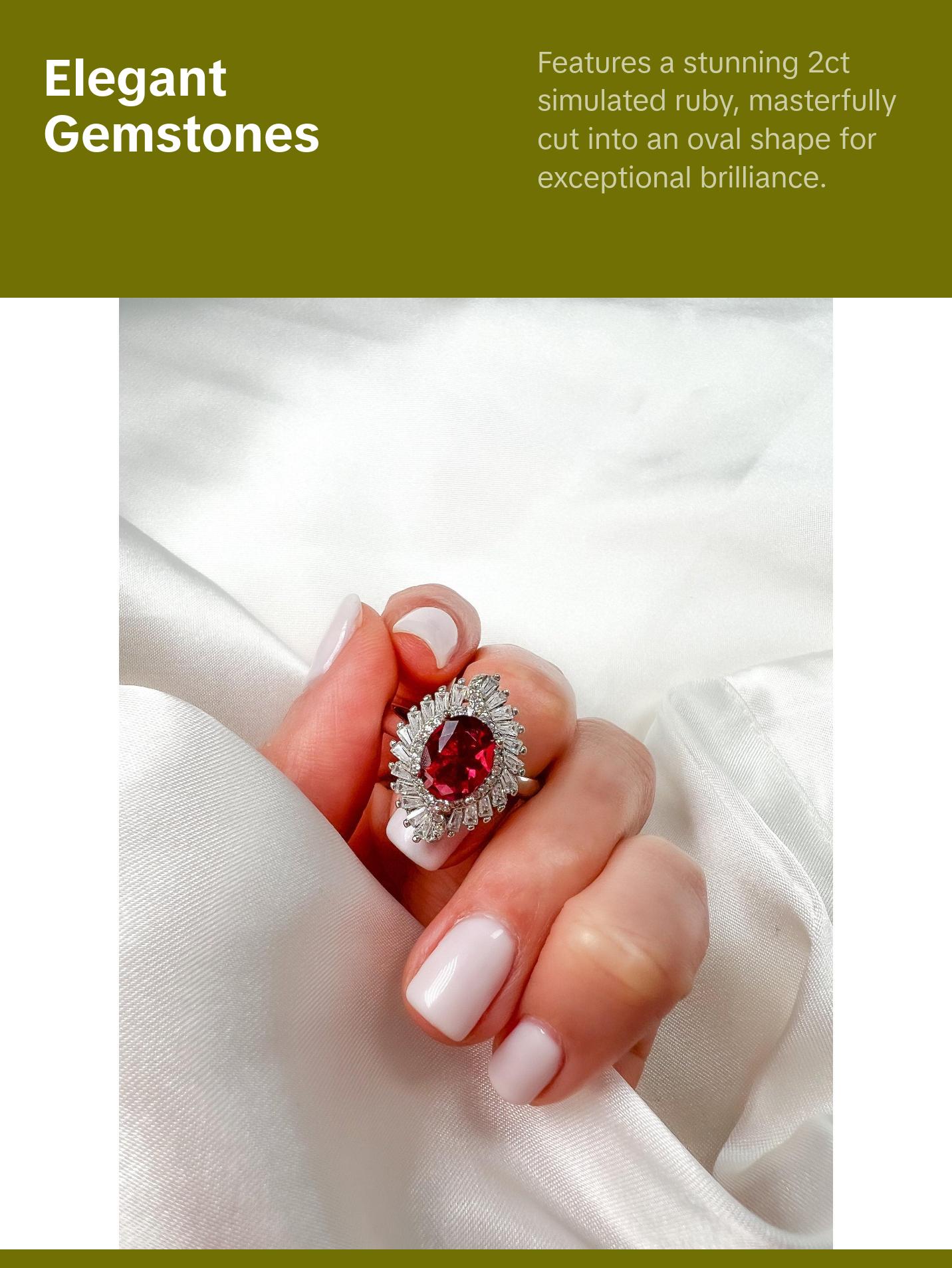 Ruby Statement Halo Sterling silver Ring, Size 9