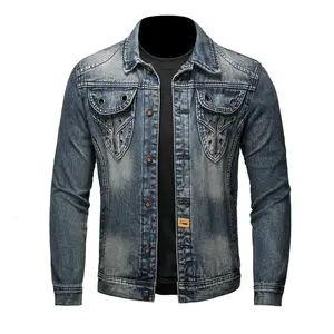 American Vintage Denim Jacket for Men, Spring & Autumn Retro Coat with Loose Fit, Washed Denim Top, Trendy Street Style Outfit for Guys Long Sleeve