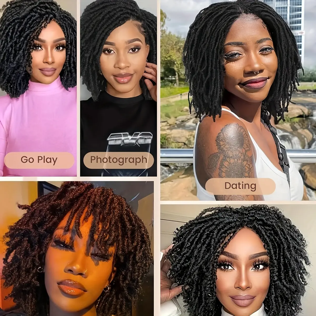 Short Afro Kinky Synthetic Wig - Burgundy Braided Crochet Hair, 180% High Density, Ideal for Cosplay, Parties and Daily Wear