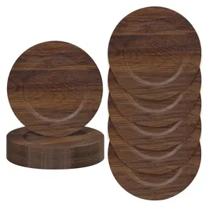 Round Charger Plates Set , 13 Inch Brown Charger for Dinner Plates, Farmhouse Faux Wood Plate Chargers, Rustic Table Chargers for Weddings, Party ﻿