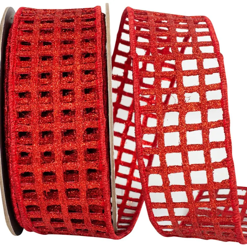 Red Open Mesh Glitter Deluxe Ribbon, 2.5" X 10YD