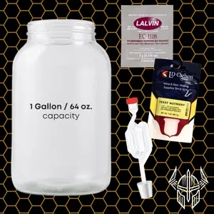 Home Brew Mead Making Kit (1 Gallon Bottle, Yeast, Yeast nutrient, Airlock) Drink Beverage Honey Drink Beverage