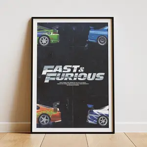 Fast & Furious Movie Poster, Iconic Cars Wall Art, Street Racing Car Poster, Garage Decor, Gift for Car Lovers( Unframed - Print Only )