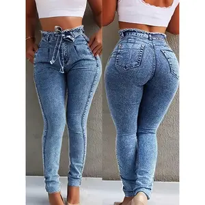 Women's Mid-rise Skinny Jeans | Blue Casual Fashionable Butt-lifting Stretch with Lace-up Detail, Suitable for All Seasons, Perfect Home, Office, and Outdoor Activities stacked jean plus size american eagle curvy all-season comfortable wear neona risen