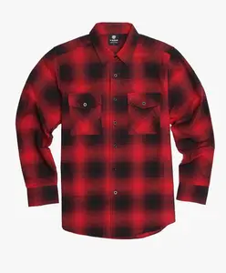 YAGO Men's Quilted Lining Button Up Plaid Flannel Jacket with Side Pockets Black/Red 5F