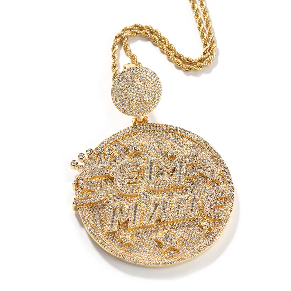 Hip Hop Personality Exaggerated Large Disc Selfmade Letter Pendant Full Diamond Dominant Trendy Cool Men's Necklace