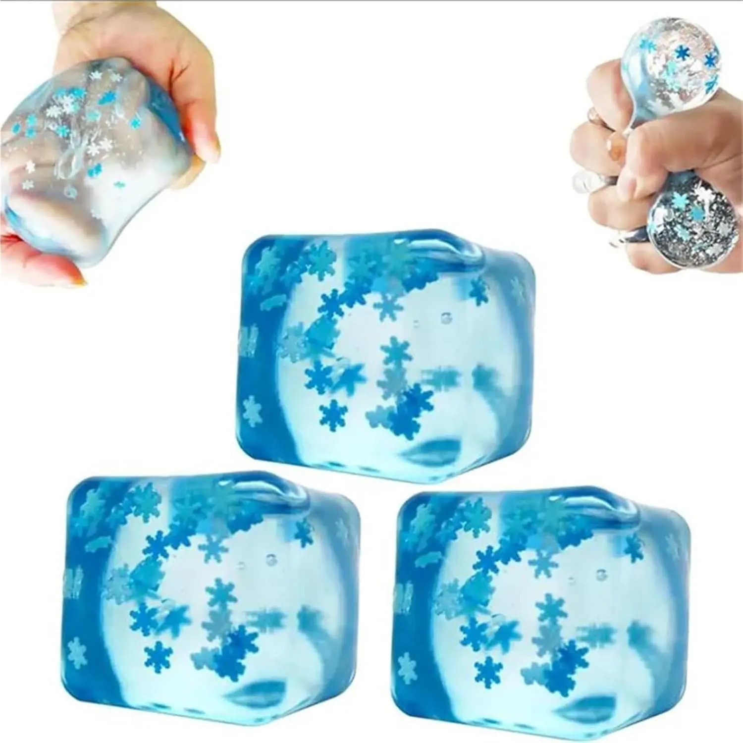 3pcs Squishy Ice Cube Stress Balls - Snowflakes Design for Ultimate Stress Relief and Fidgeting Fun summerwins