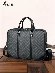 Men's Business All Over Pattern Briefcase, Large Capacity Computer Bag, Fashionable Solid Color Zipper Crossbody Bag for Work & Daily Used, Travel Essentials