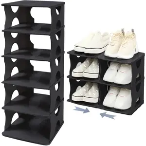 6-Tier Thickened Shoe Rack, Stackable Storage Organizer for Bedroom Entry, Adjustable Rack, Shoe Slots Shelf, Easy Tower Rack, Black