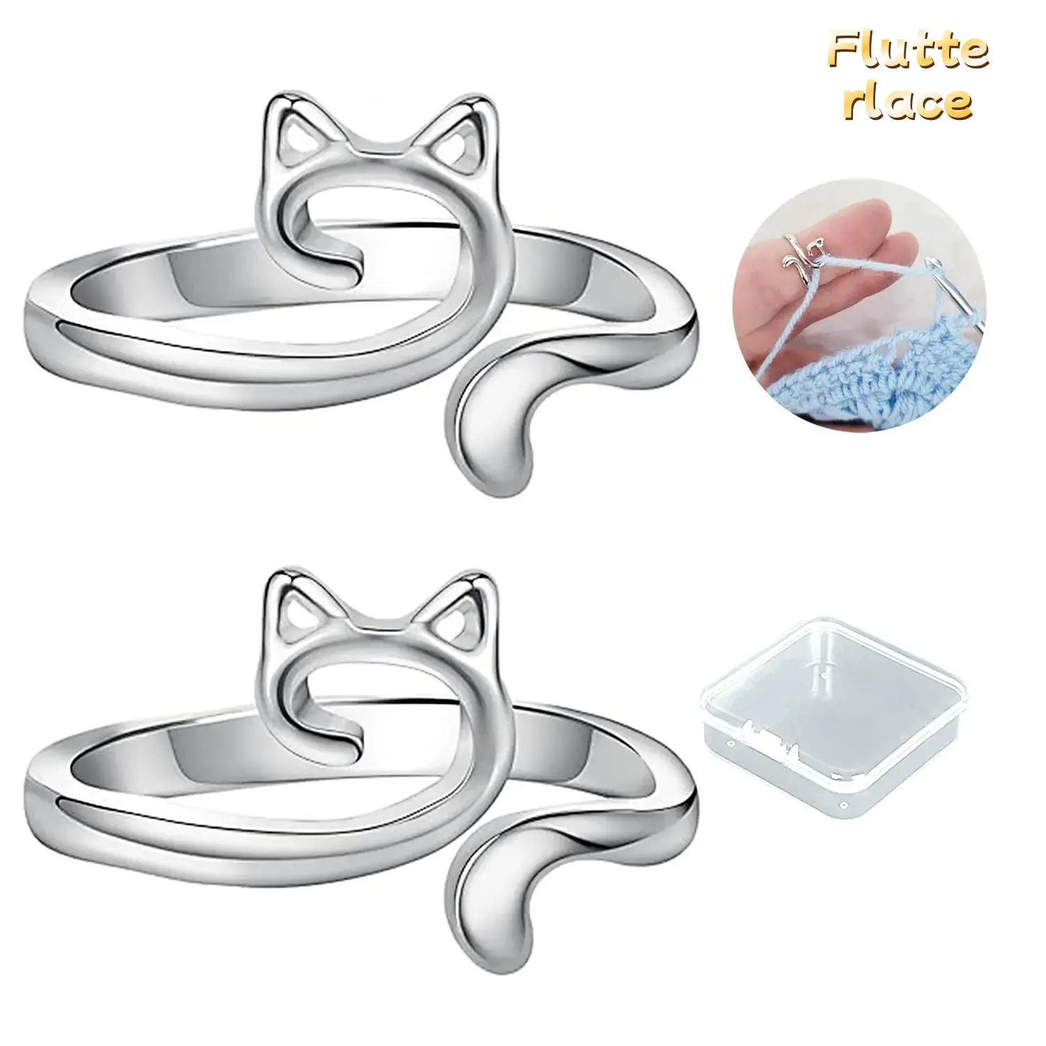 2PCS Crochet Ring Yarn Guide for Knitting & Crocheting, Adjustable Cat Design Finger Loop, Anti-Slip Tension Ring Tool, TikTok Trending Knitting Accessory, Gift for Crocheters & DIY Lovers summerwins