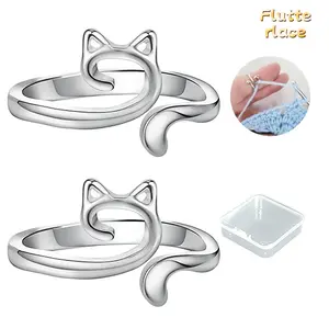 2PCS Crochet Ring Yarn Guide for Knitting & Crocheting, Adjustable Cat Design Finger Loop, Anti-Slip Tension Ring Tool, TikTok Trending Knitting Accessory, Gift for Crocheters & DIY Lovers tiktokshopspringglowup