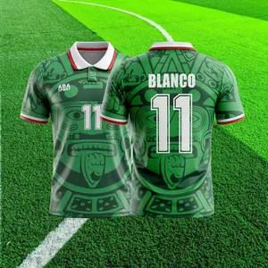 11# Blanco 1998 Mexico Home Short Sleeve Retro Soccer Jersey Green
