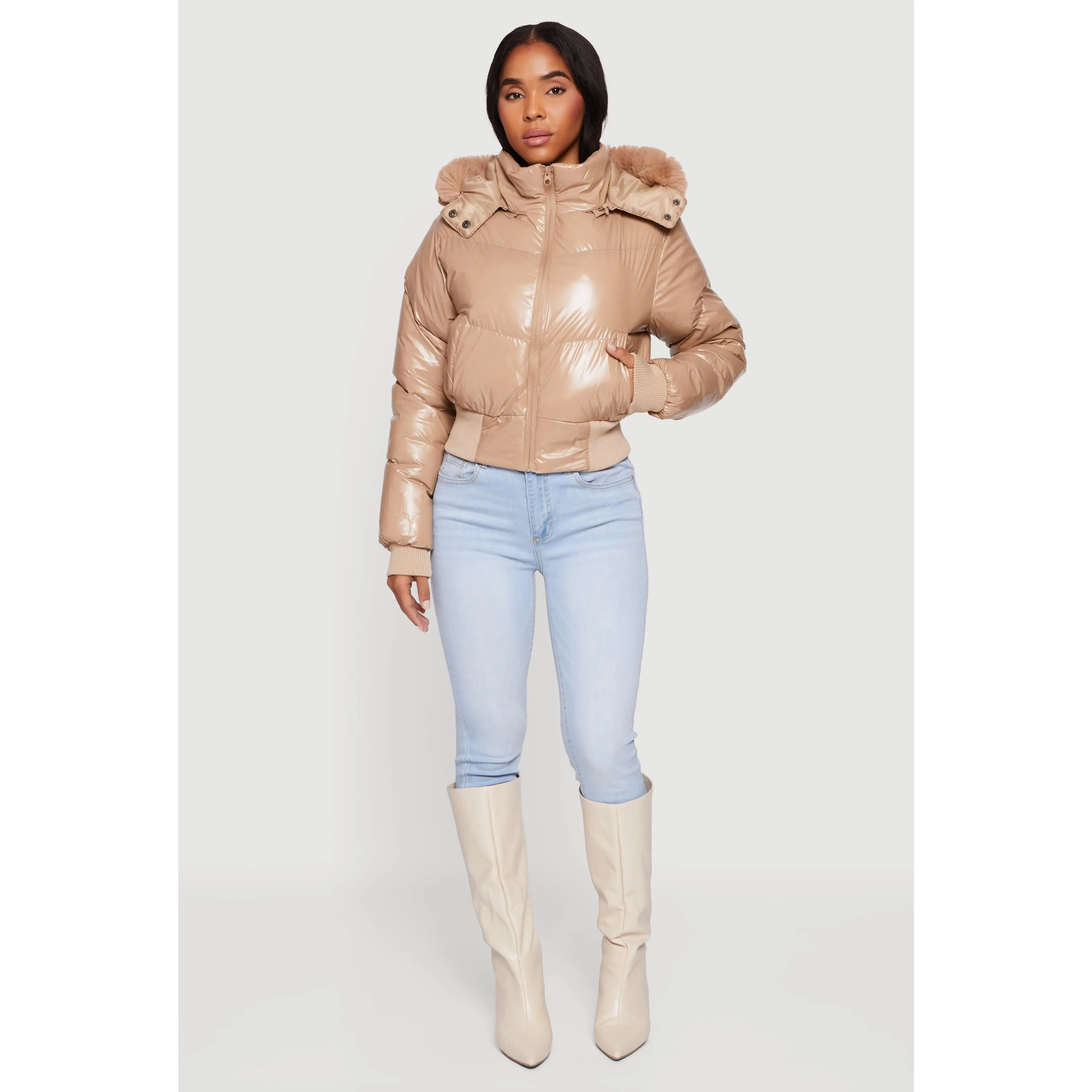 Puffer Jacket with Removable Faux Fur Hood