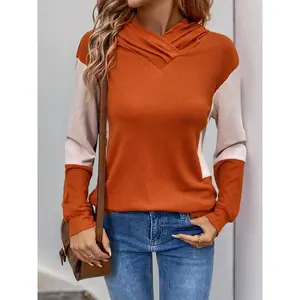 Women's Colorblock Print Drop Shoulder Hoodie, Fashion Casual Long Sleeve Hooded Sweatshirt for Daily Holiday Outdoor Wear, Women Clothing for Fall & Winter