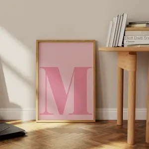Pink Letter M Wall Art – Single Initial Poster for Dorm or Preppy Room Decor – Unframed, 5 size, 8x12 to 27x40 inch