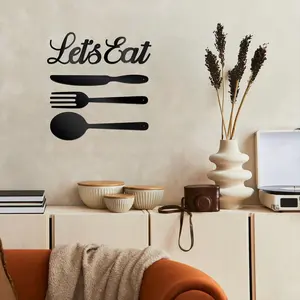 Let's Eat Metal Sign Set, 5 Counts/set Fork & Spoon & Knife Wall Decor, Wall Hanging Decor for Home Kitchen Dining Room, Hangable