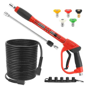 Pressure Washer Gun & Hose Kit with 50 FT Hose, 5 Nozzle Tips, M22-14 Fitting, 3600 PSI, Ergonomic Handle & Quick-Connect Compatibility – Pressure Washer Attachment for Efficient Car Washing, Father's Day Gift