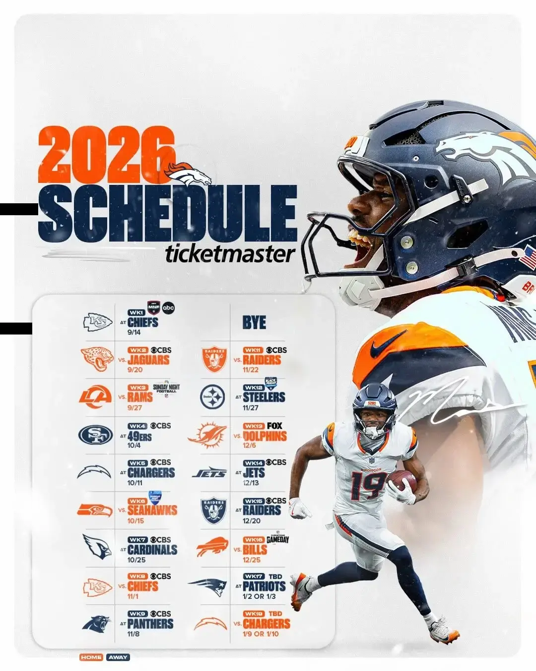 Denver Broncos 2026 Football Schedule Wall Art Poster No Frame - 2