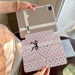 Polka Dot Lace Bow Tablet Case for iPad 10, New iPad Pro 11, Cute 9th Gen 3y Fold 10.2 with Pen Slot, Apple Mini 7 Protection Cover