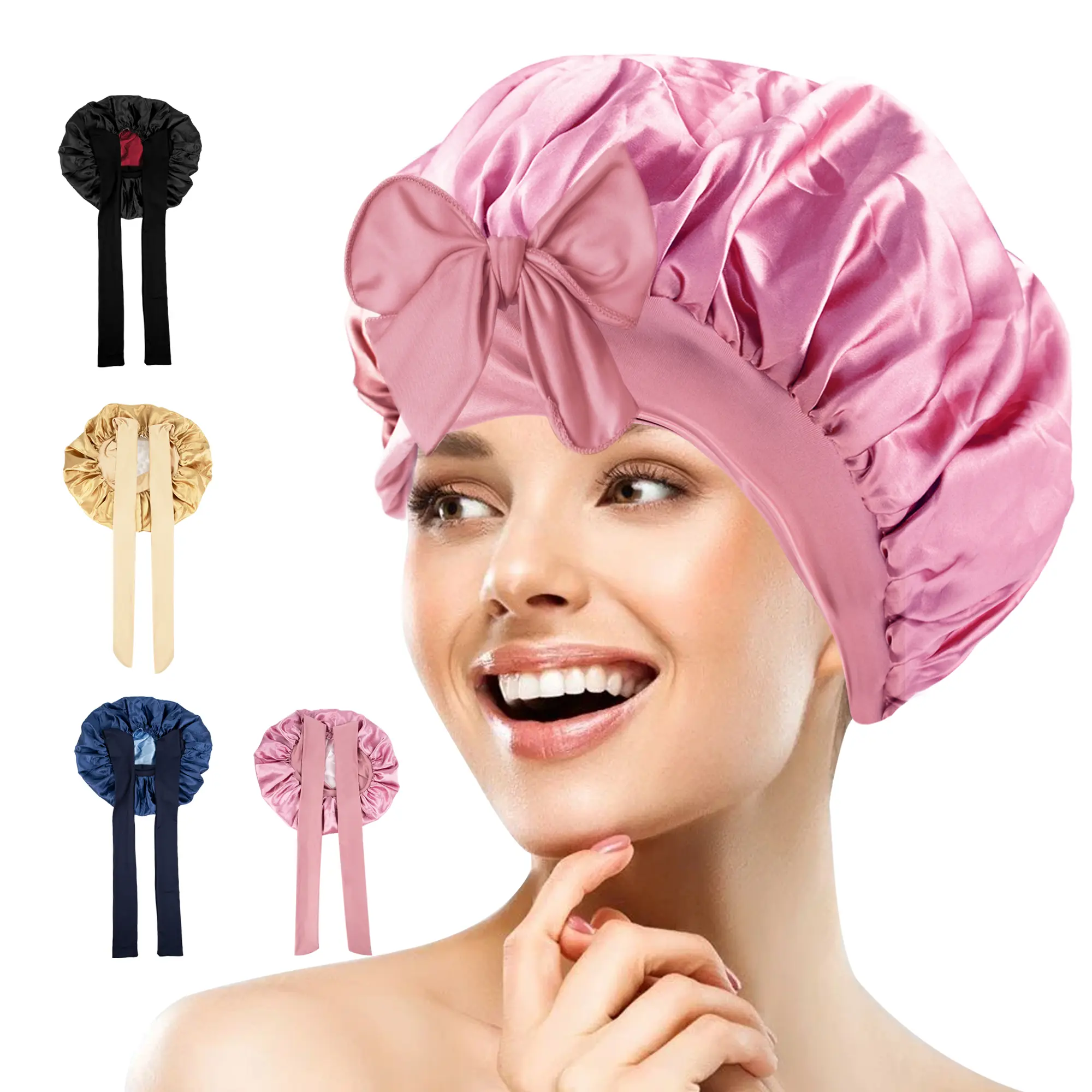 Satin Bonnet Silk Bonnet for Women Sleeping Adjustable Double Layer Hair Bonnet for Curly Natural Hair with Tie Band