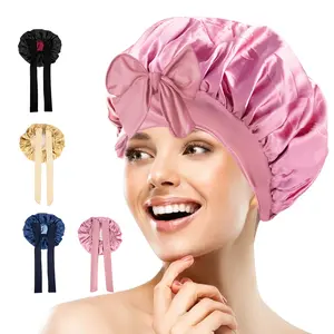 Satin Bonnet Silk Bonnet for Women Sleeping Adjustable Double Layer Hair Bonnet for Curly Natural Hair with Tie Band