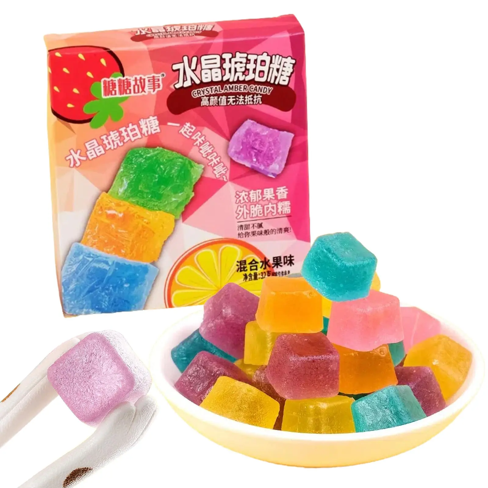 Gem Crystal Amber Candy - Multifruit Flavors, Stunning Appearance, Irresistible Crispy-Chewy Texture (32G)