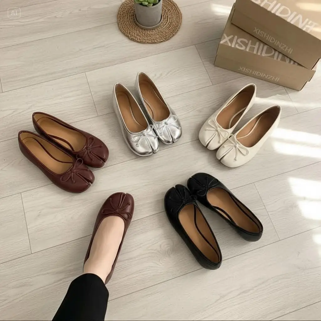 Sweet Balletcore Comfortable Soft Sole Women's Flats Avant-Garde V-Neck Toe Versatile Black Daily Work Bowknot Shoes