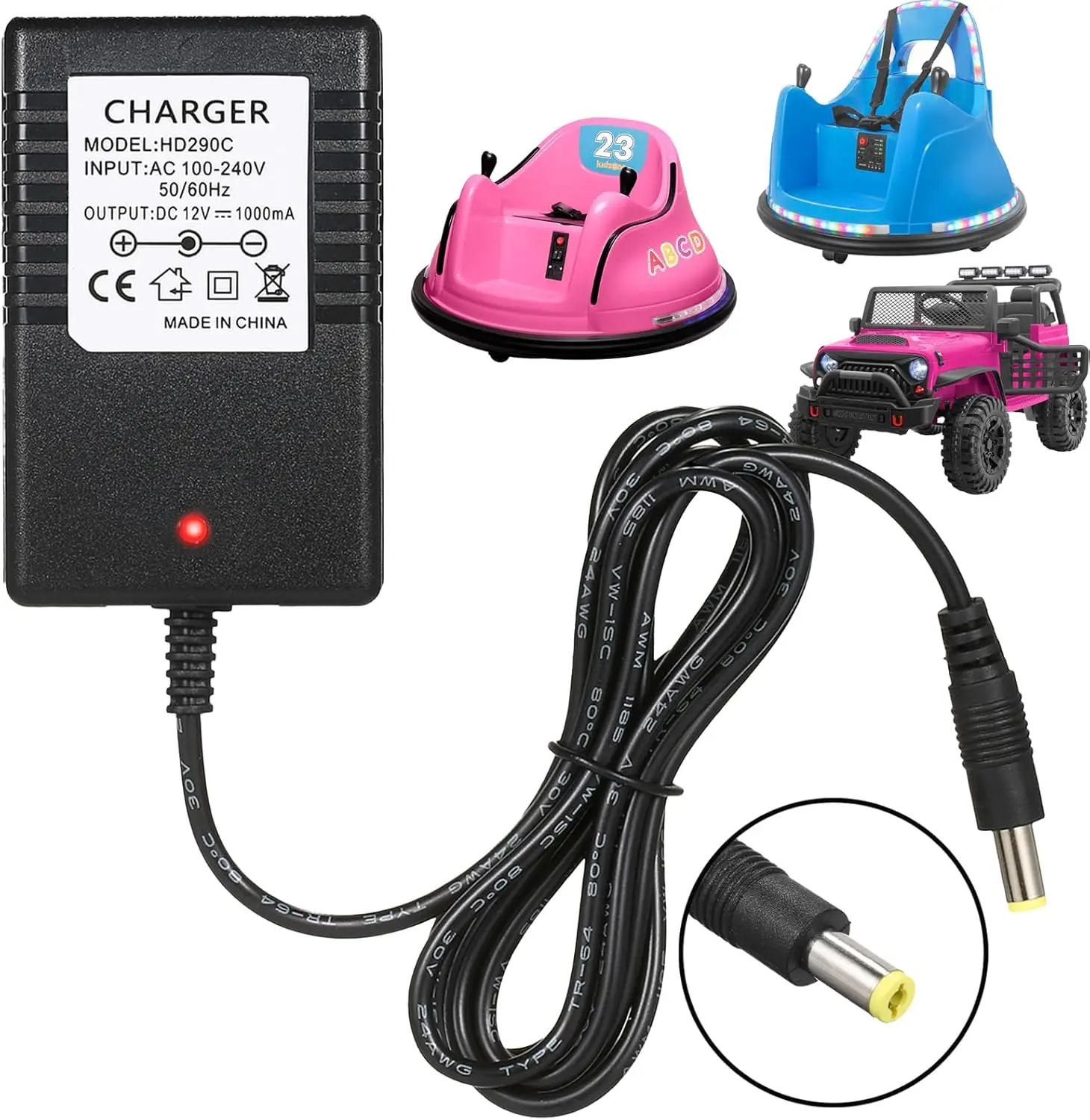 12V Charger for Bumper car, 12v Battery Charger for Ride On Toys, Kids Bumper Car Replacement Charger Output Plug