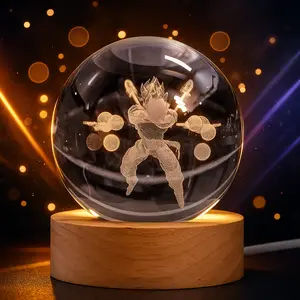 3.15" 3D K9 Crystal Ball Night Light - DBZ Inspired 7 Color Changing LED Lamp with Wooden Base, USB Powered, Ideal for Boys Bedroom Decor & Unique Christmas Gifts