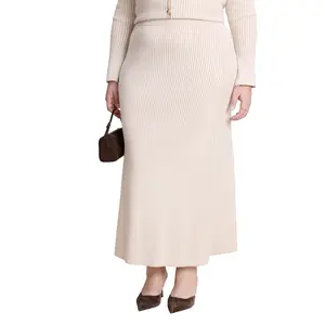 ELOQUII Women's Plus Size Ribbed Sweater Trumpet Maxi Skirt