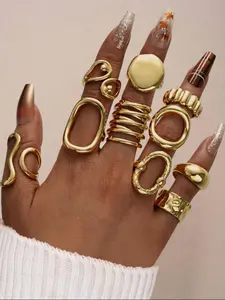 10-Piece Exaggerated French Geometric Joint Rings Set for Women, Fashion Jewelry Gift for Party Birthday Daily Wear, Stackable Rings