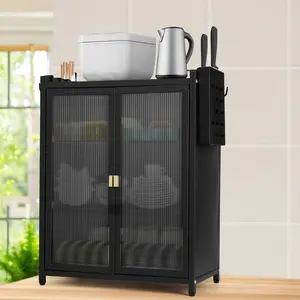 3-Tier Kitchen Countertop Cabinet Dustproof Kitchen Storage Cabinet with Double Door Kitchen Organizer with Chopstick Baskets